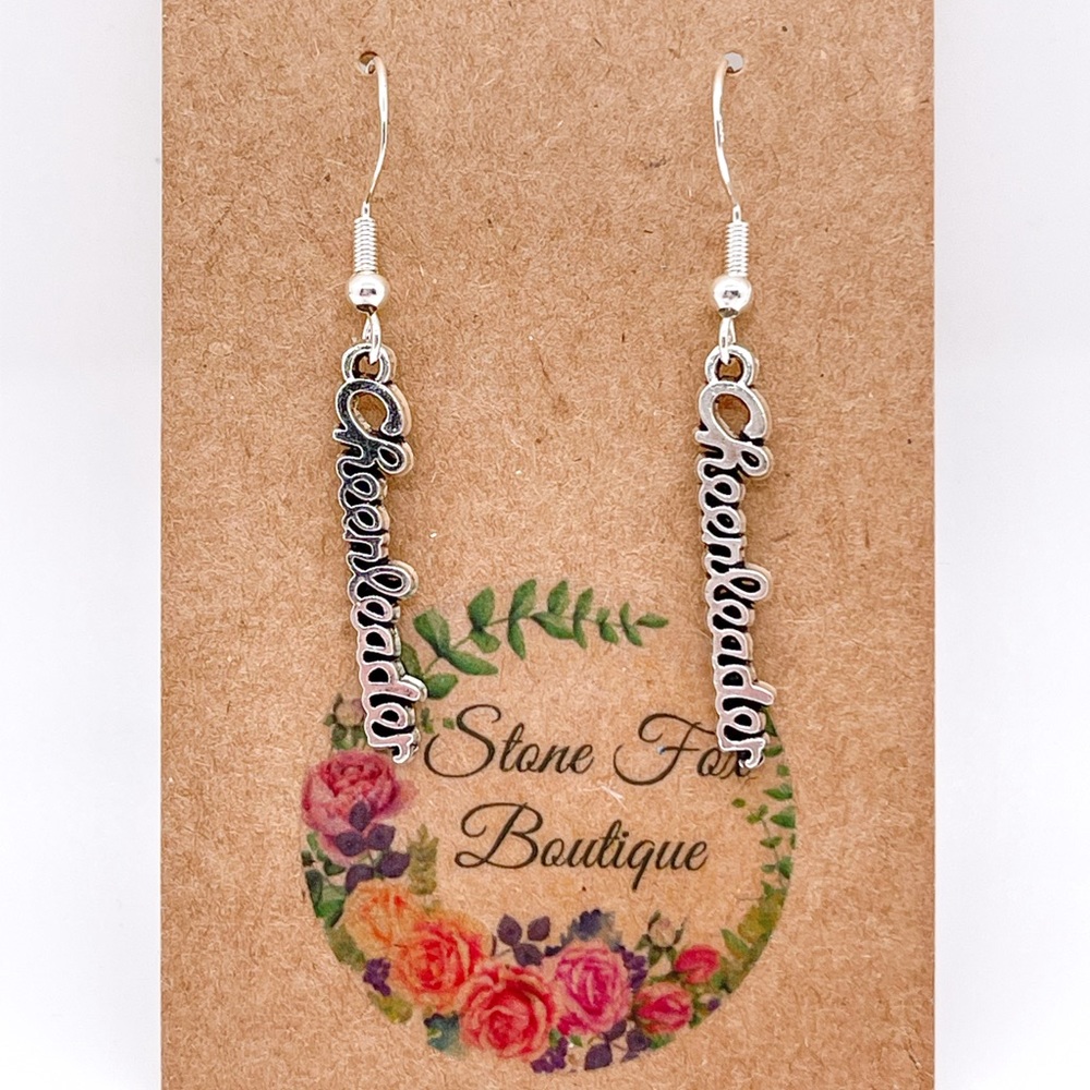 .925 Sterling Silver Hook Wire Earrings with Cheerleader novelty charms.